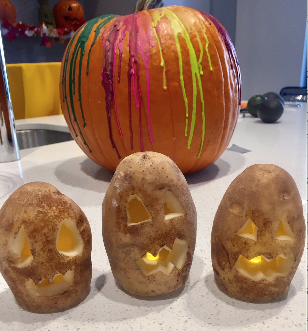 Carved potatoes with a link to thanksgiving crafts blog