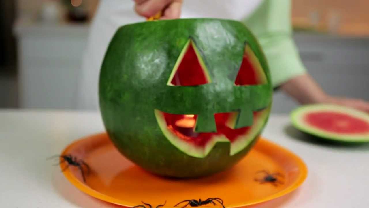 Carved Watermelon with a link to a DIY pillowcase pumpkin costume