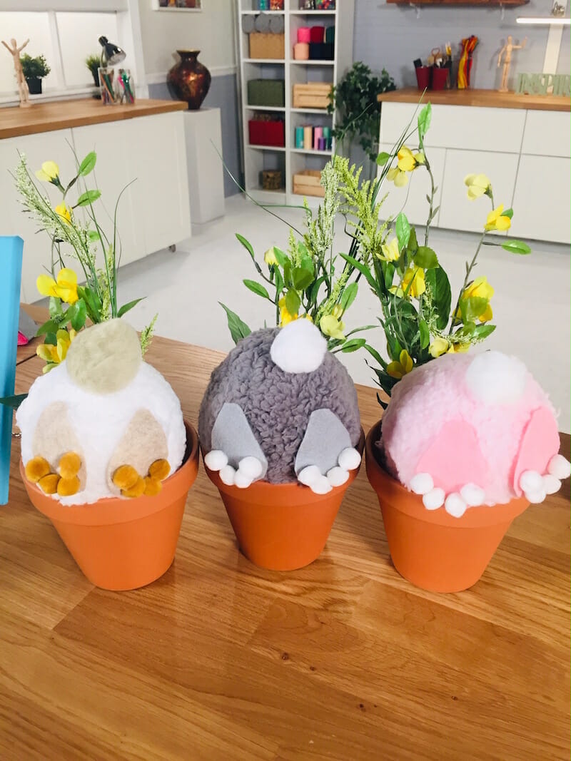 Bunnies in a flower pot spring display