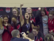 Student-athletes celebrate at an OSSAA state championship event