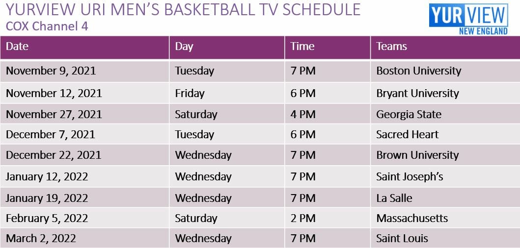 2021-22 URI Men's and Women's Basketball Schedule on YurView