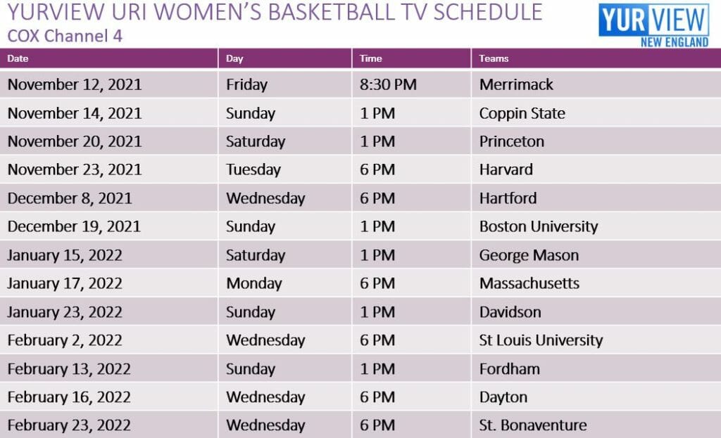 2021-22 URI Men's and Women's Basketball Schedule on YurView