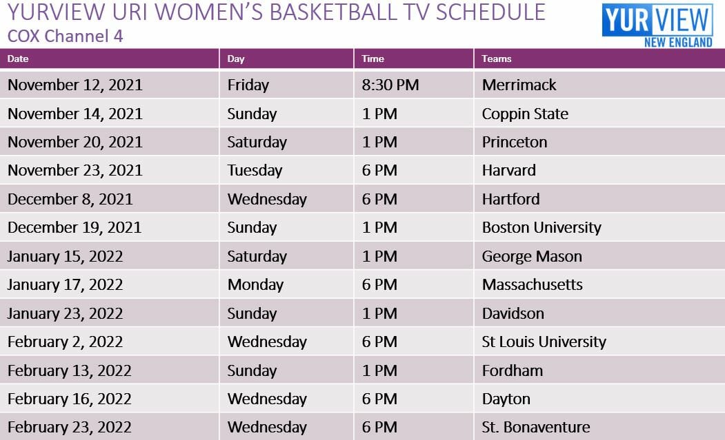202122 URI Men's and Women's Basketball Schedule on YurView