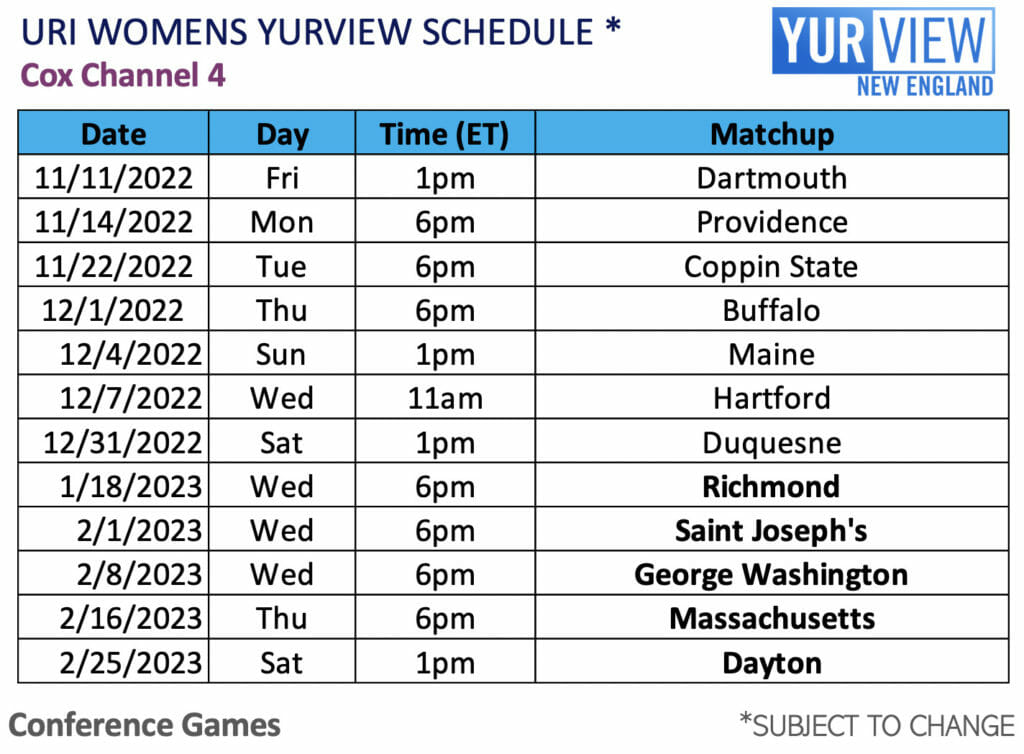 2021-22 URI Men's and Women's Basketball Schedule on YurView