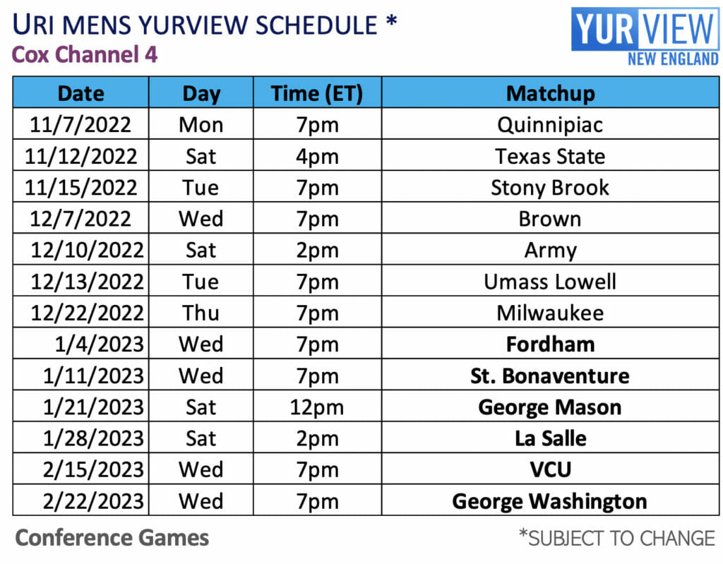 202122 URI Men's and Women's Basketball Schedule on YurView